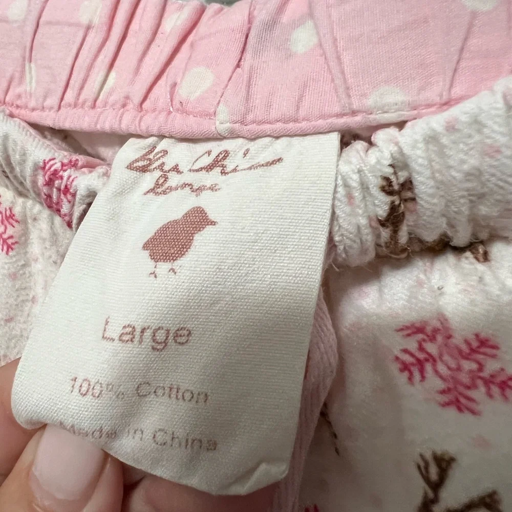 Blu Chic Lounge Reindeer Pajama Pants, Pink Snowflakes, Polka Dots, Large - Picture 4 of 7